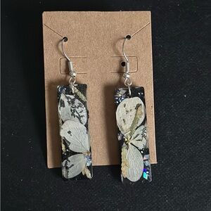 Long Pressed Flower Resin Earrings